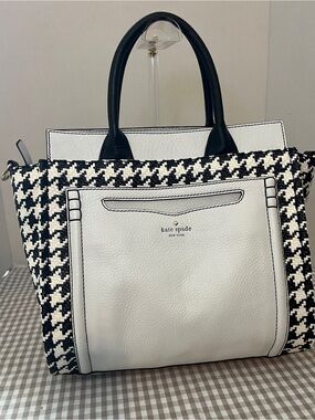 Kate Spade Classic Preppy Tote, Black and White, Leather and Woven